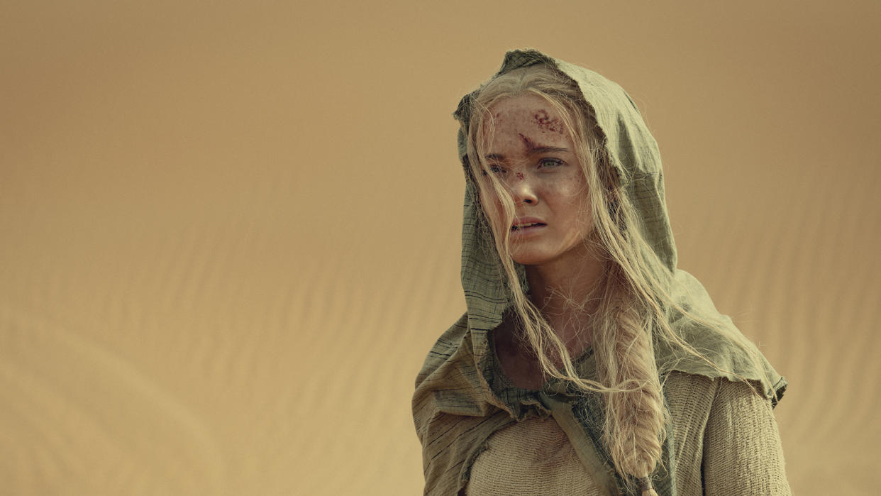  Freya Allan as Ciri, in the desert, in The Witcher season 4 