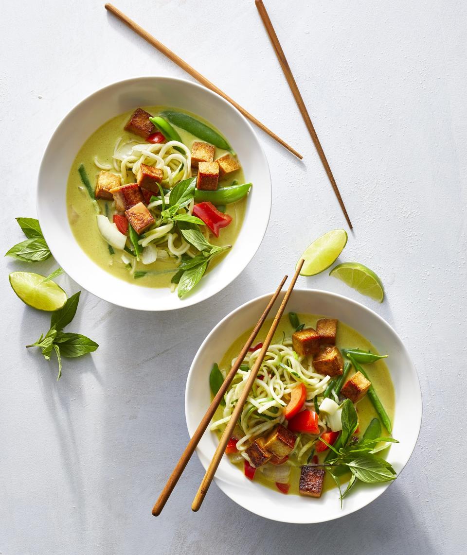 Green Coconut Curry With Zucchini Noodles and Tofu