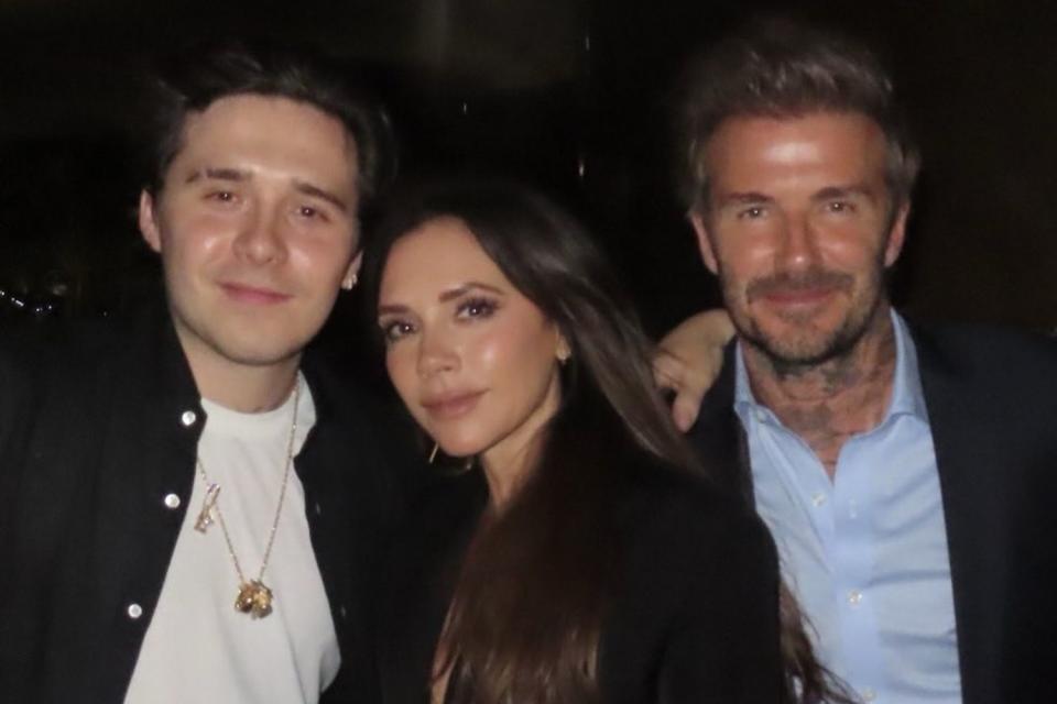 <p>Victoria Beckham/Instagram</p> Victoria, Brooklyn and David Beckham