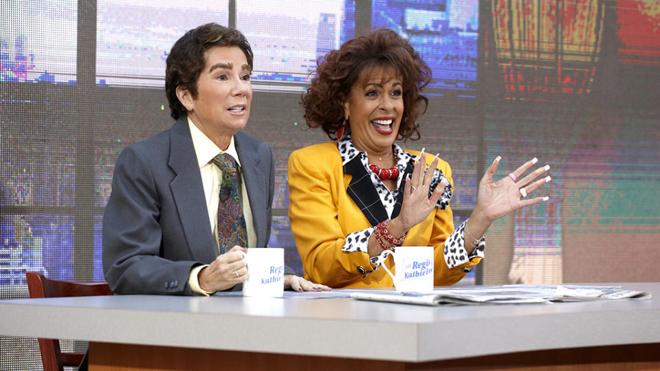 <p>The co-hosts of <i>Today</i>‘s fourth hour looked to Gifford’s past for their inspiration as they dressed up as Regis Philbin and Kathie Lee Gifford circa the early years of their <i>Live</i> show. Of course, the real Reg had to make a surprise appearance! (Photo: Nate Congleton/NBC) </p>