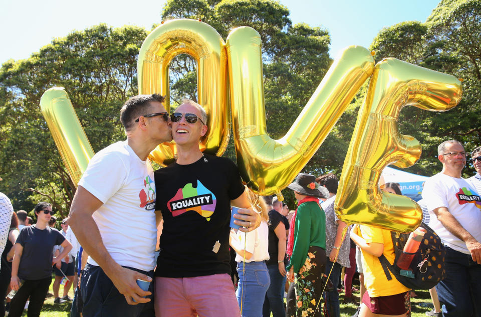 David Bryant and Nick Higgins rejoice in Sydney. (Photo: Don Arnold via Getty Images)