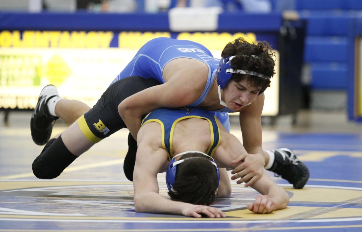 After joining the program as an undersized 106-pounder, Tyler Voinovich is in his fourth season as a starter for Berlin. He now competes at 132. “Tyler has built himself into one of our strongest lightweights,” coach Josh Heffernan said.