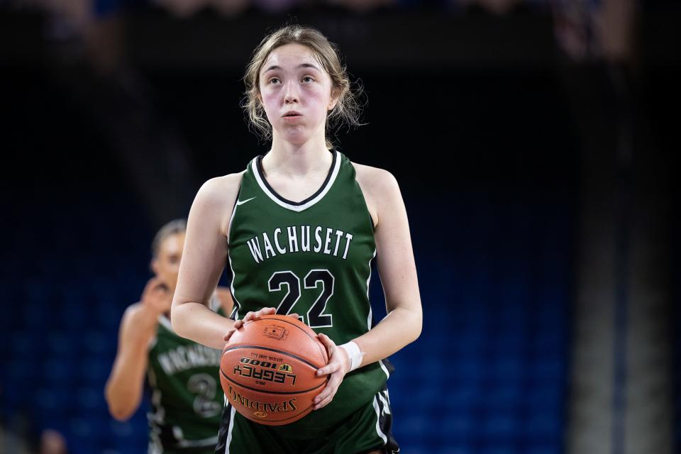 Wachusett senior Hannah Best takes a deep breath before nailing two foul shots in the Division 1 state final.