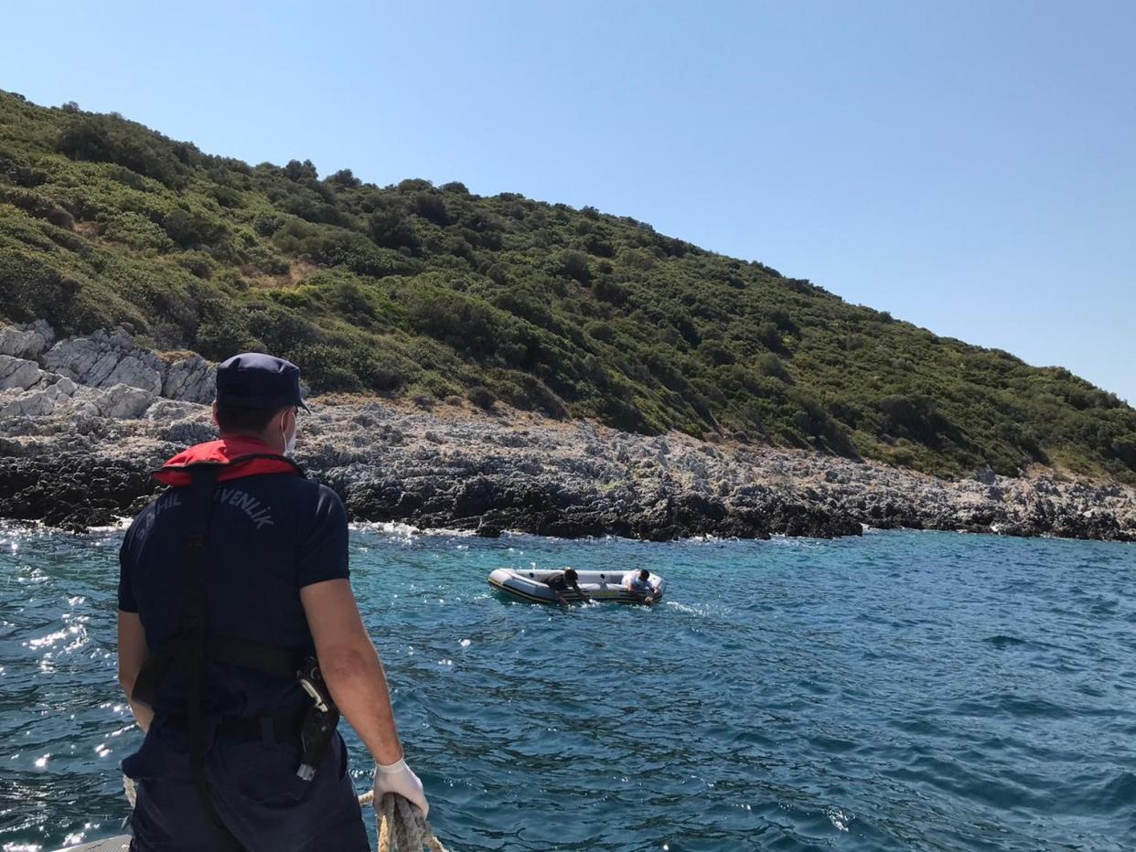 <p>Two boys, aged 16 and 15, are found adrift in the sea off the coast of Turkey after allegedly being returned to the water by Greek officials</p> (Aegean Boat Report)