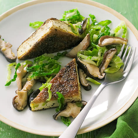 Crisp Genmaicha Tofu with Shiitakes and Savoy Cabbage