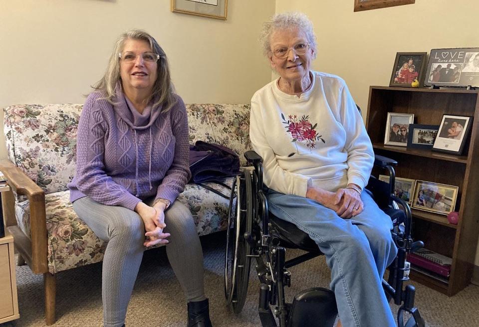Eleanore Dibble, 86, lives independently in her Girard apartment despite dealing with the effects of a stroke. Her GECAC Area Agency on Aging caregiver, Cynthia Dropcho, left, stays in contact with Dibble. Photo taken Feb. 6, 2022. 