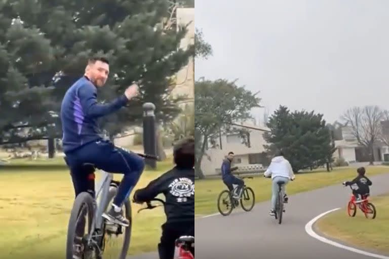 Lionel Messi paseó en bicicleta con Antonela Roccuzzo y uno de sus hijos en Rosario