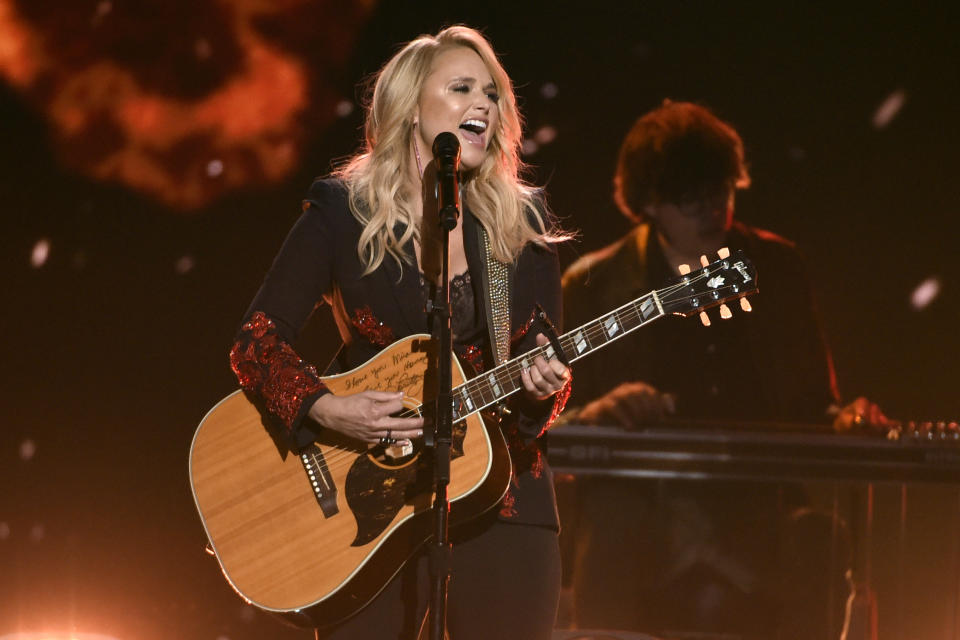 FILE - In this April 15, 2018, file photo, Miranda Lambert performs "Keeper of the Flame" at the 53rd annual Academy of Country Music Awards in Las Vegas. Lambert was nominated for a Grammy for best country album. Other nominees in that category include Brandy Clark, Ashley McBryde and Ingrid Andress. (Photo by Chris Pizzello/Invision/AP, File)
