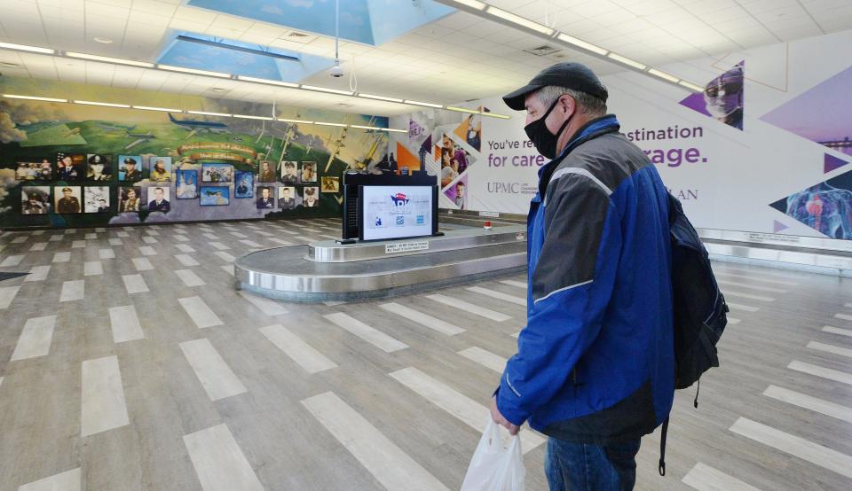 Adam McGaughey leaves Erie International Airport in Millcreek Township after arriving on a flight on Feb. 26, 2021. The Federal Aviation Administration is investigating possible misuse of federal funding by the Erie Regional Airport Authority.