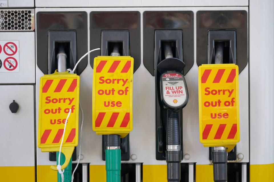 Closed pumps at a Shell garage in Clapham, London as drivers ignore pleas not to panic buy (PA)