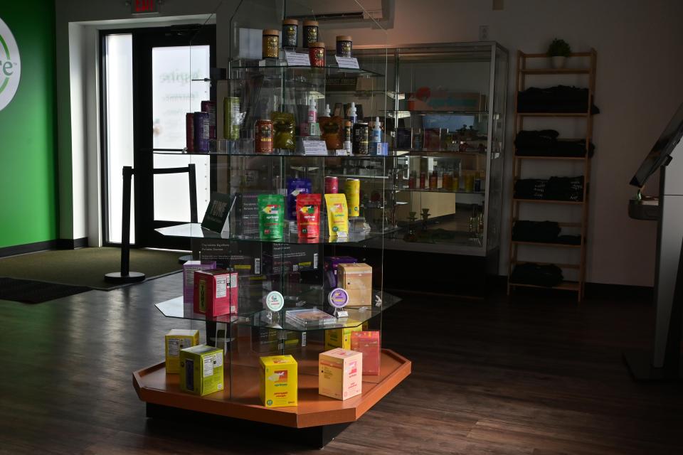 Ayrrloom drinks tinctures and edibles displayed on Aspire store shelves.