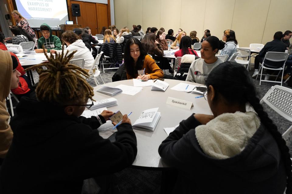 Dutchess County high school students take part in a Pathways to Civic Engagement conference at the FDR Presidential Library and Museum in Hyde Park on Tuesday, December 6, 2022.