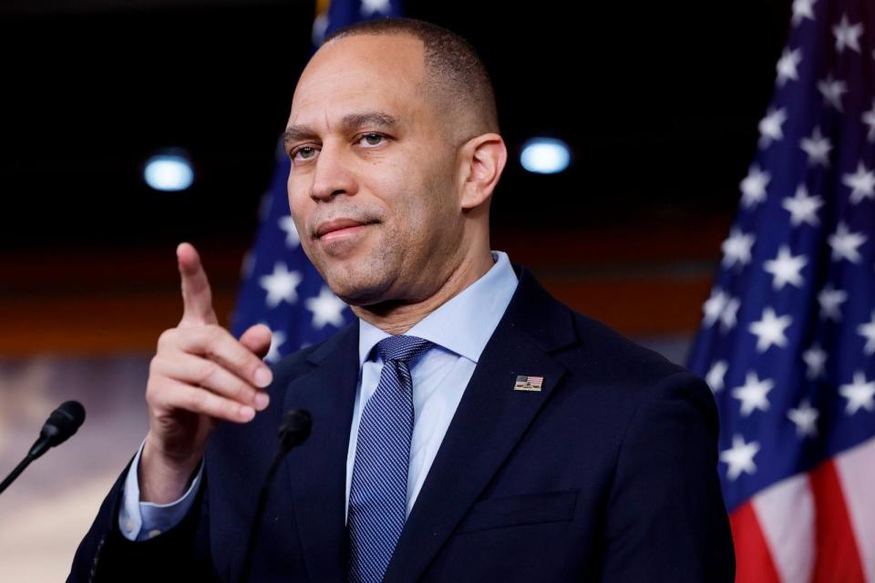 PHOTO: House Minority Leader Hakeem Jeffries talks to reporters during a news conference on Feb. 7, 2024 in Washington, DC. (Chip Somodevilla/Getty Images, FILE)