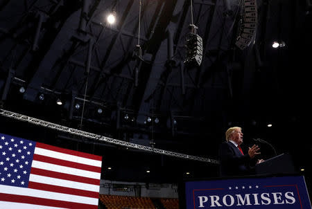 U.S. President Donald Trump holds a Make America Great Again rally at Nashville Municipal Auditorium in Nashville, Tennessee, U.S., May 29, 2018. REUTERS/Leah Millis