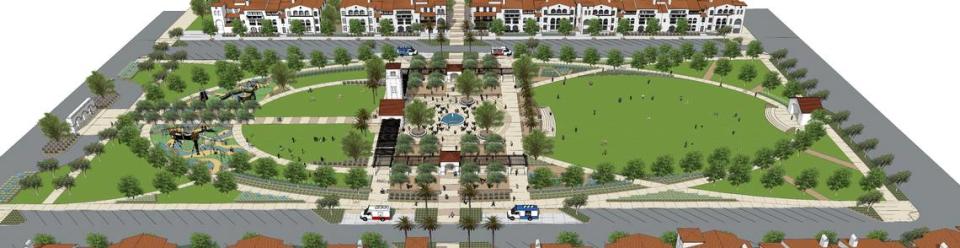 An overview of the Loma Vista village green, the centerpiece of Clovis’ southeast urban growth area. A construction bid for the 6.2-acre park was recently awarded with completion scheduled for the fall of 2023.