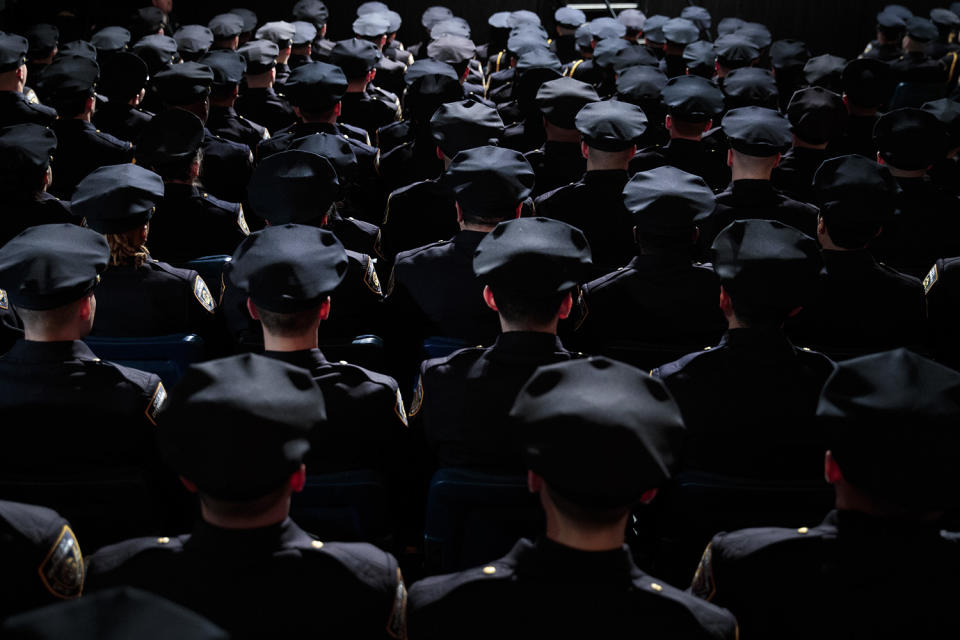 View from behind of newest NYPD graduates