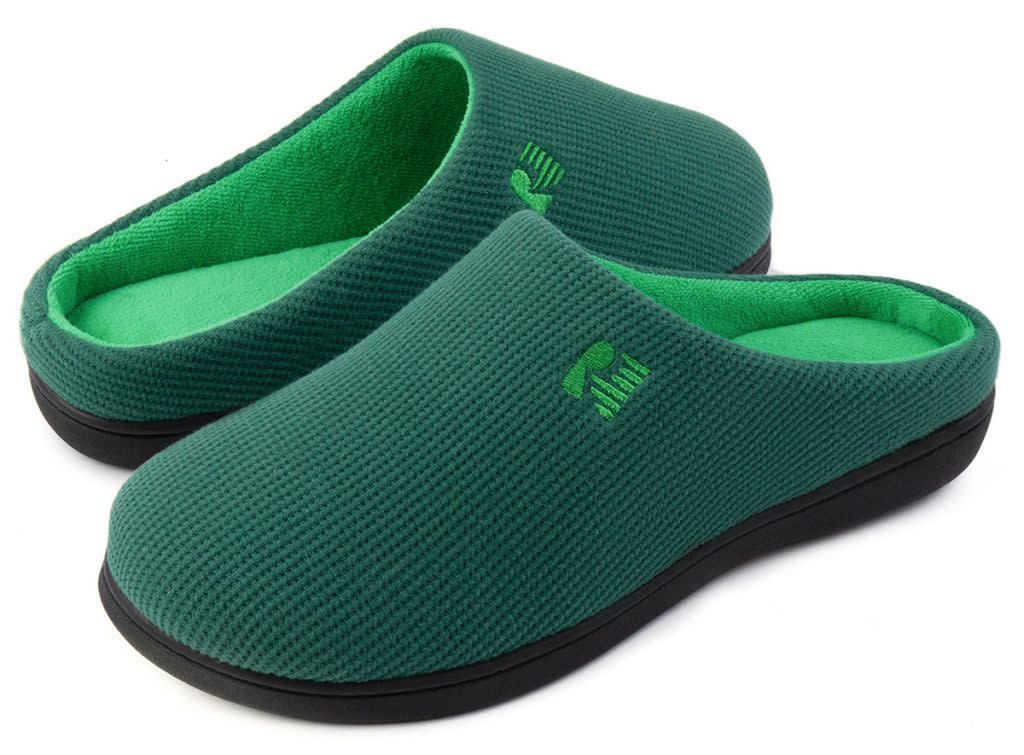 Green memory foam slippers.