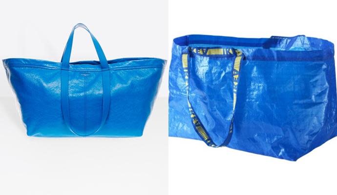 A la izquierda, el bolso de Balenciaga, a la derecha, la bolsa de Ikea (Balenciaga/Ikea)