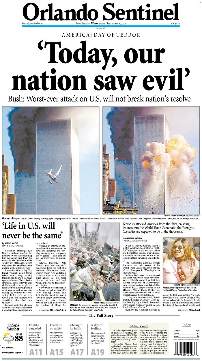 How the 9/11 attacks were reported on front pages around the world