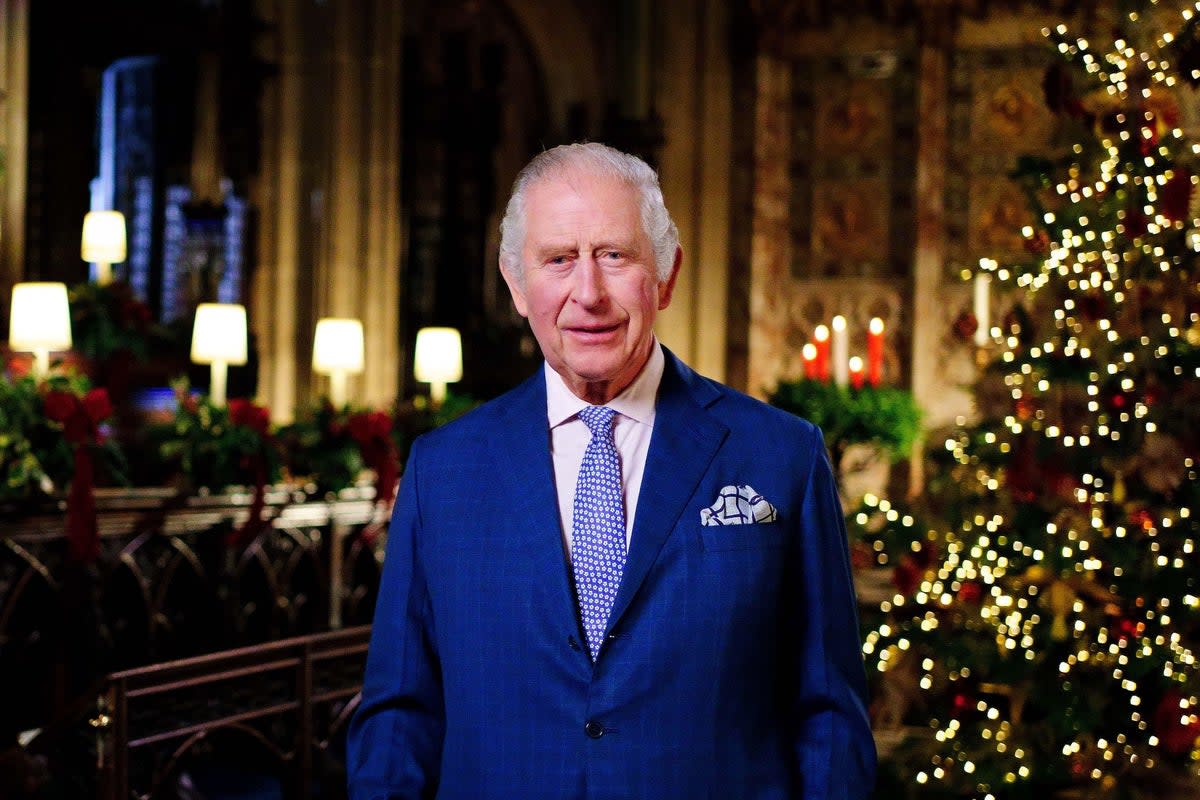 Charles records his first Christmas broadcast in the Quire of St George’s Chapel in Windsor Castle ((Victoria Jones/PA))