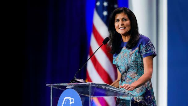 PHOTO: Former South Carolina Republican Governor Nikki Haley speaks at the Republican Jewish Coalition Annual Leadership Meeting in Las Vegas, Nov. 19, 2022. (Wade Vandervort/AFP via Getty Images)