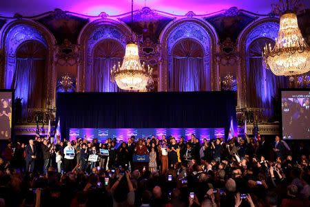 Mayoral candidate Lori Lightfoot speaks during her election night celebration after defeating her challenger Toni Preckwinkle in a runoff election in Chicago, Illinois, U.S., April 2, 2019. REUTERS/Joshua Lott