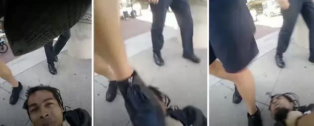 Police body camera footage shows Indianapolis Metropolitan Police Sgt. Eric Huxley walking up to Jermaine Vaughn and stomping on his head during a 2021 arrest.