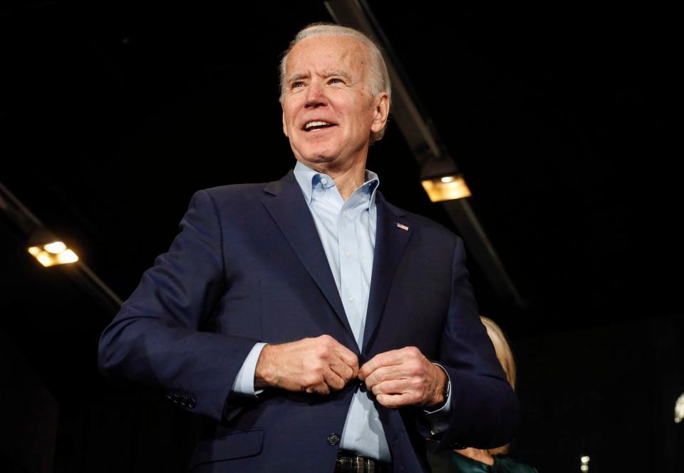 Vice President and current Democratic presidential candidate hopeful Joe Biden speaks to supporters following the Iowa Caucus at the Olmstead Building at Drake University in Des Moines on Monday, Feb. 3, 2020.