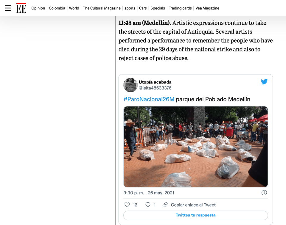 <div class="paragraphs"><p>The article published on 26 May carried a visual similar to the viral one mentioning that it's from Medellín, Colombia.</p></div>