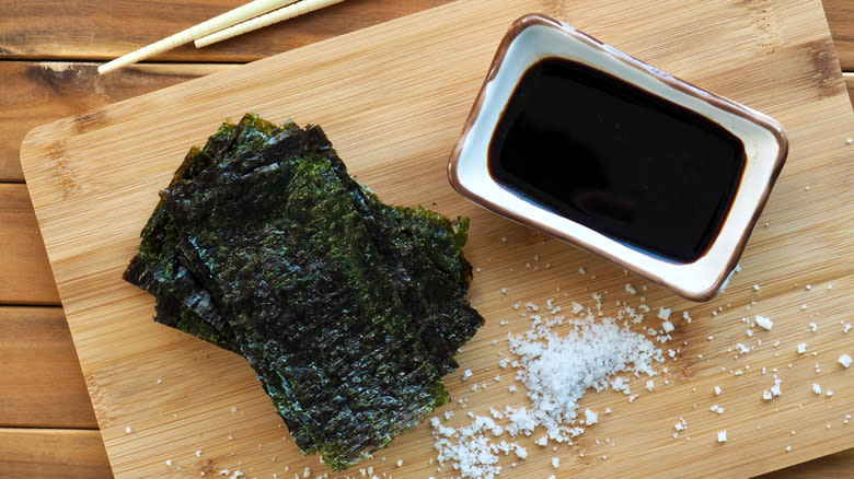 soy sauce and seaweed