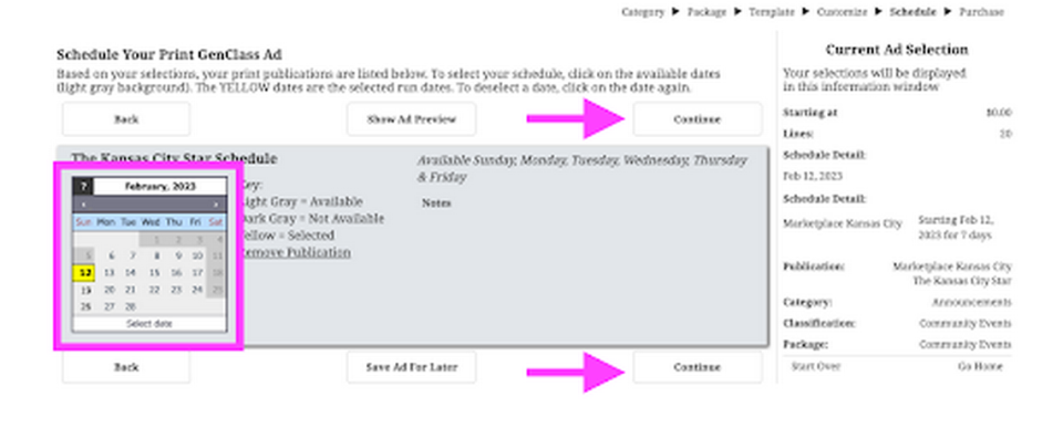 Using the calendar picker, select the date you would like your bulletin to start running.