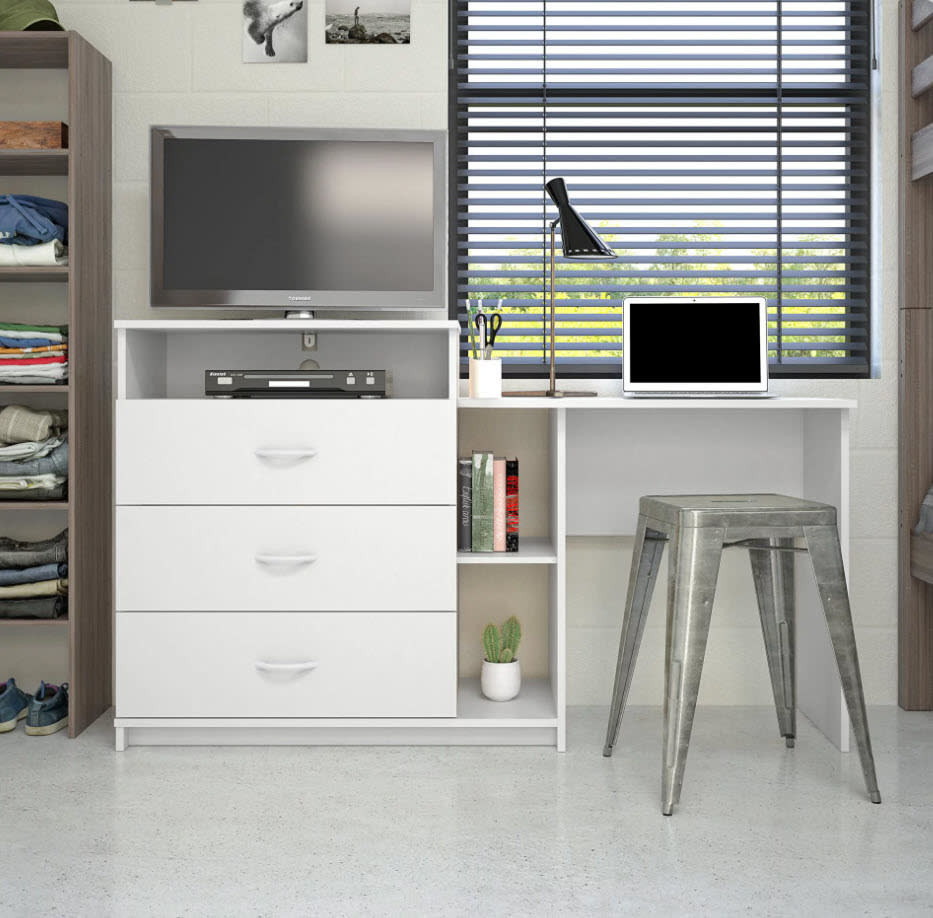 white dresser, TV stand and desk combo