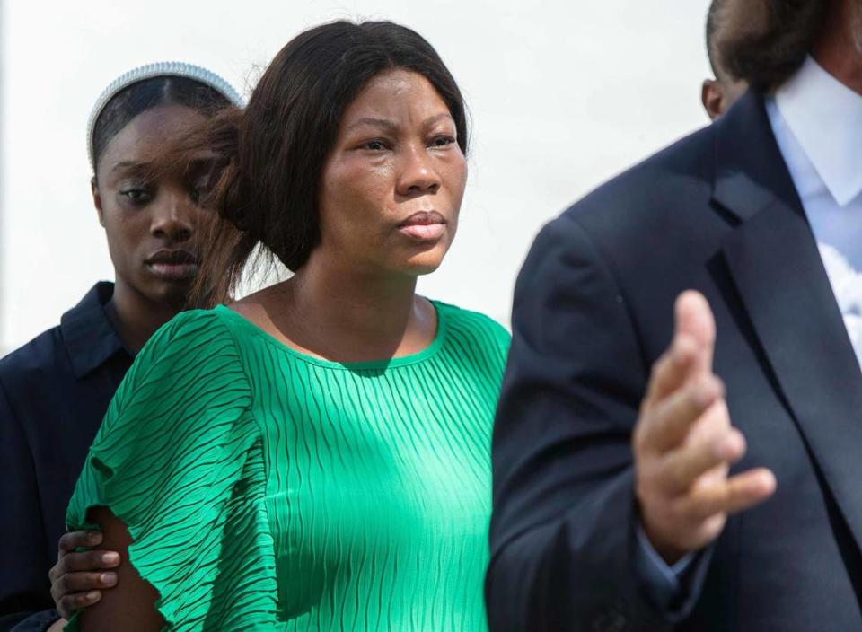 Peniel Janvier’s mother, Nicole Mathurin, attends a press conference on Friday, Sept. 2, 2022, to demand answers about the drowning death of her son. Alexia Fodere/for The Miami Herald