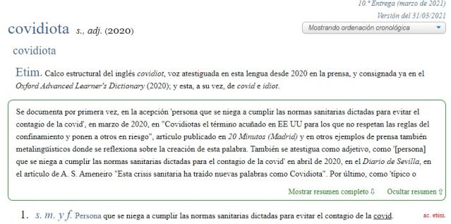 La RAE sumó Covidiota al diccionario junto a palabras pandémicas