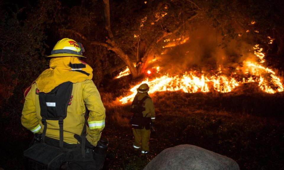 The ‘Holy Fire’ burning at Lake Elsinore, California, on 10 August.