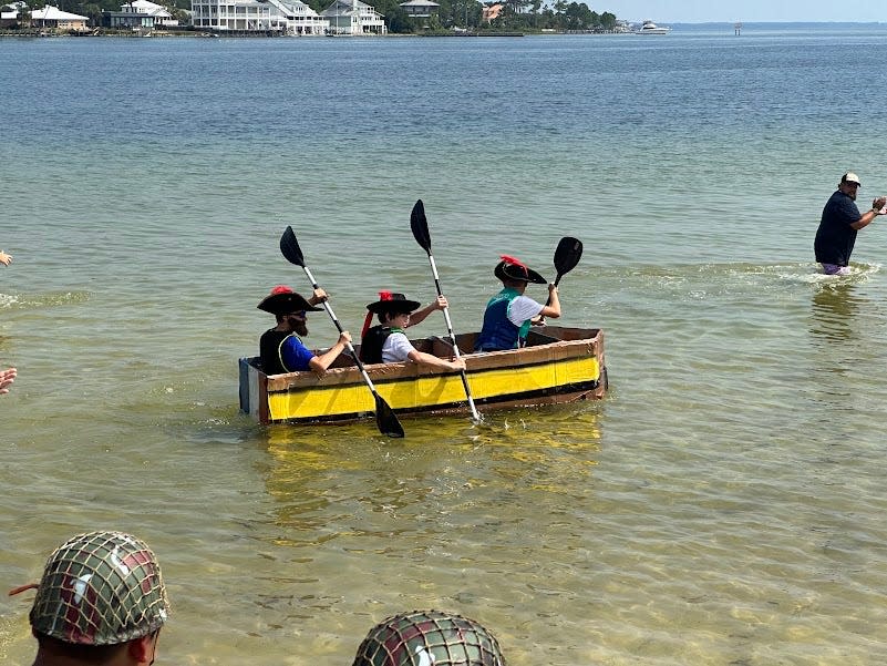 Three students created a pirate ship. It was one of the few boats that did not disintegrate in the waters of Choctaw Bay.