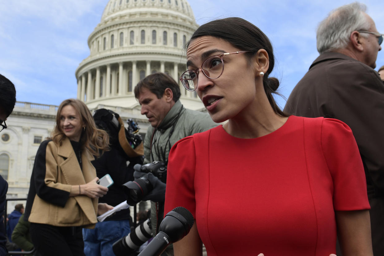 Rep.-elect Alexandria Ocasio-Cortez, D-N.Y., talks with reporters on Capitol Hill in Washington. (Photo: AP Photo/Susan Walsh)