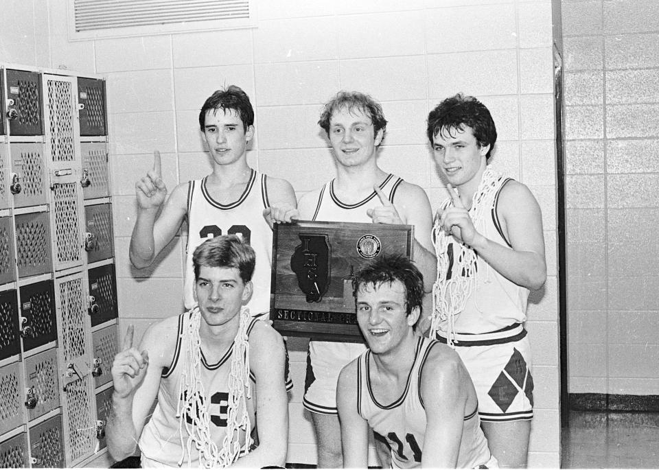 Thad Matta's starting five high school team in 1985. Back row, from left, Kevin Root, Jerry Miller and Joe Walder.  Front row, from left, David Busch and Thad Matta.