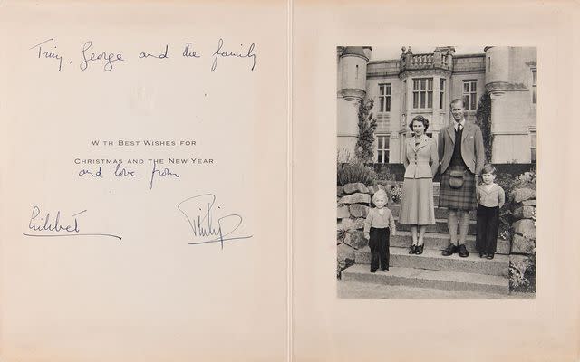 <p>RR Auction</p> Queen Elizabeth and Prince Philip's Christmas card in 1952 that that RR Auction is currently selling.