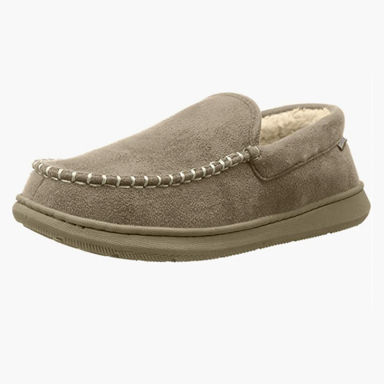 8) Dockers Men's Premium Ultra-Light Moccasin Slipper with Memory Foam, Taupe, Size 14