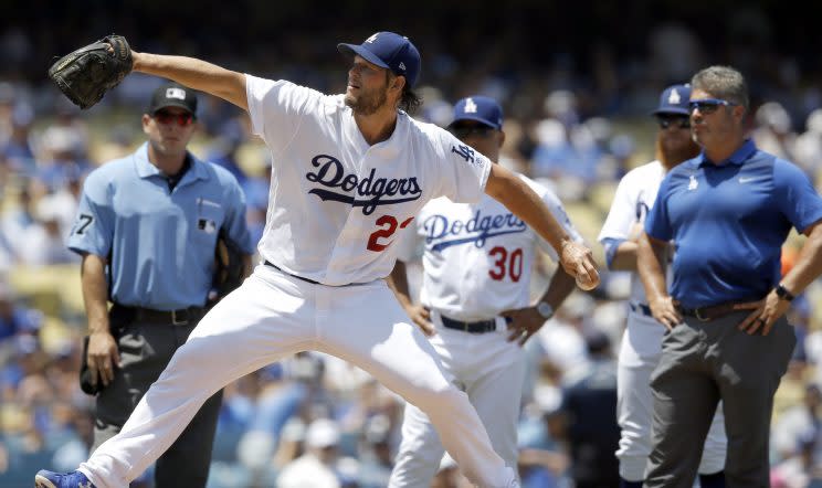 Clayton Kershaw will miss time again with a back injury. (AP Photo)