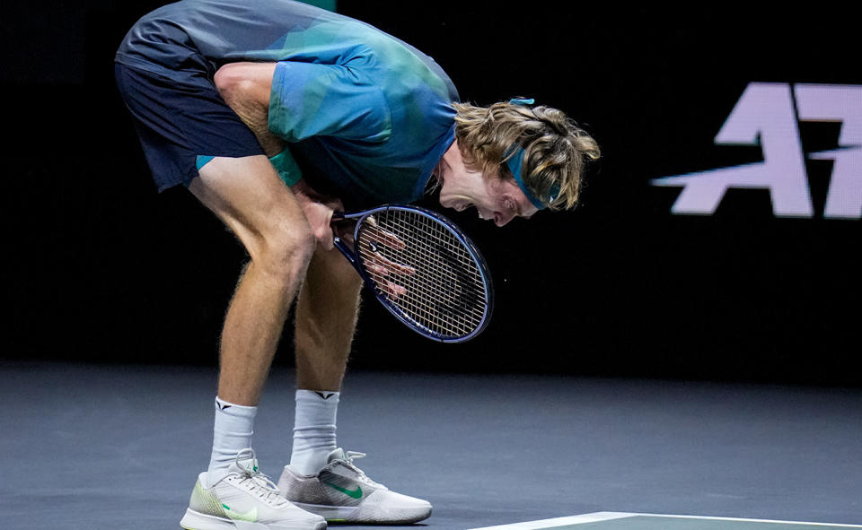 Andrey Rublev in action against Alex de Minaur. 