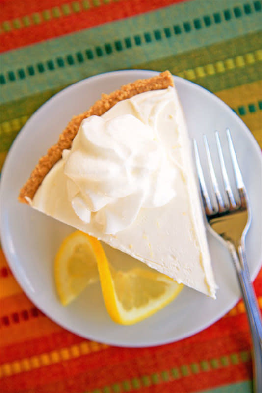 <p>Plain Chicken</p><p>Only four ingredients are needed for this ice cream pie.</p><p><strong>Get the recipe: <a href="https://www.plainchicken.com/frozen-lemon-ice-box-pie-frozen-lemon/" rel="nofollow noopener" target="_blank" data-ylk="slk:Frozen Lemon Ice Box Pie;elm:context_link;itc:0;sec:content-canvas" class="link rapid-noclick-resp">Frozen Lemon Ice Box Pie</a></strong></p>