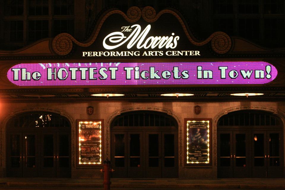 The marquee for the Morris Performing Arts Center is shown Oct. 22, 2008.