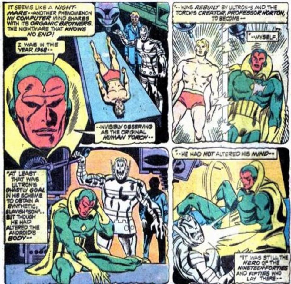 The Human Torch becomes the Vision in the pages of Marvel Comics.