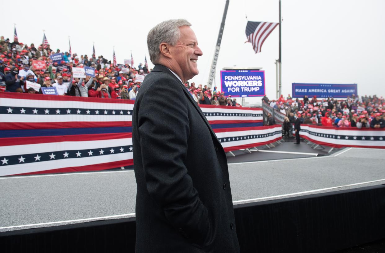 White House Chief of Staff Mark Meadows attends a Make America Great Again campaign rally at Lancaster Airport in Lititz, Pennsylvania, October 26, 2020. (Photo by SAUL LOEB / AFP) (Photo by SAUL LOEB/AFP via Getty Images)