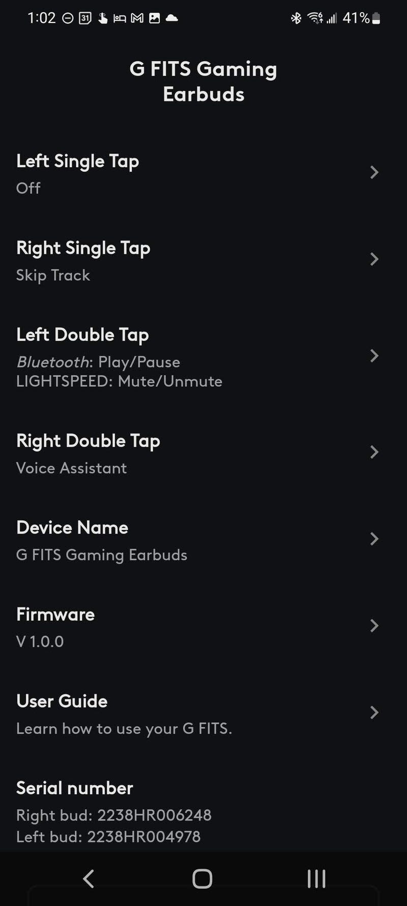 Logitech G Fits earbuds app screenshot