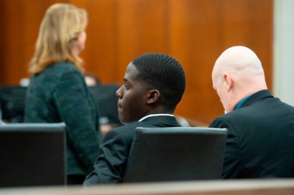 Izaun Baxter sits in the courtroom during his guilty plea in Harrison County Circuit Court in Biloxi on Tuesday, March 12, 2024. Baxter was sentenced to 20 years, 10 to serve in prison and 10 suspended, after a reckless driving incident that killed two in 2020.