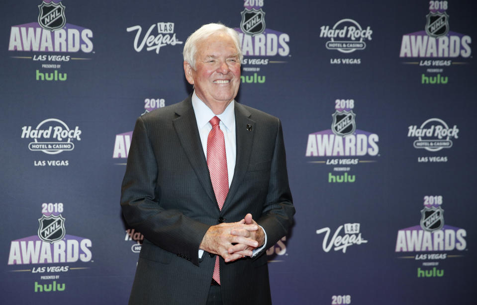Bill Foley, owner of the Vegas Golden Knights, poses on the red carpet before the NHL Awards, Wednesday, June 20, 2018, in Las Vegas. American actor Michael B. Jordan is part of the new ownership group of Premier League club Bournemouth. The club announced Tuesday, Dec. 13, 2022 that billionaire Bill Foley’s takeover has been ratified by the league, and that the “Creed” actor has a minority stake. (AP Photo/John Locher)