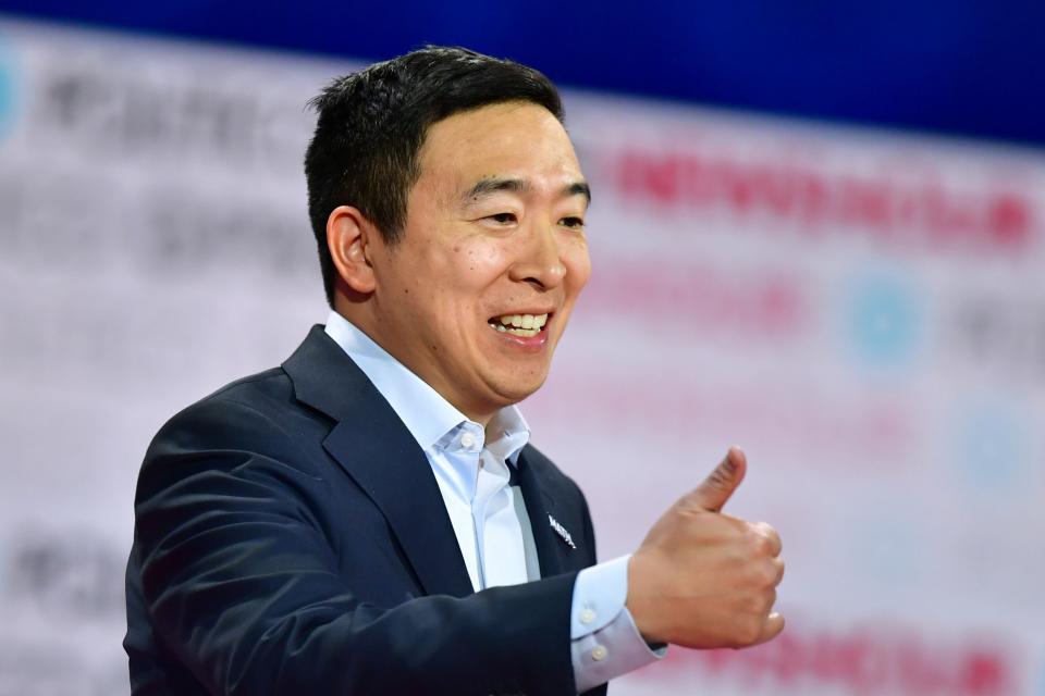 Entrepreneur Andrew Yang at the Democratic presidential debate in Los Angeles on Dec. 19 has outlasted many of his more experienced rivals. (Photo: FREDERIC J. BROWN/Getty Images)